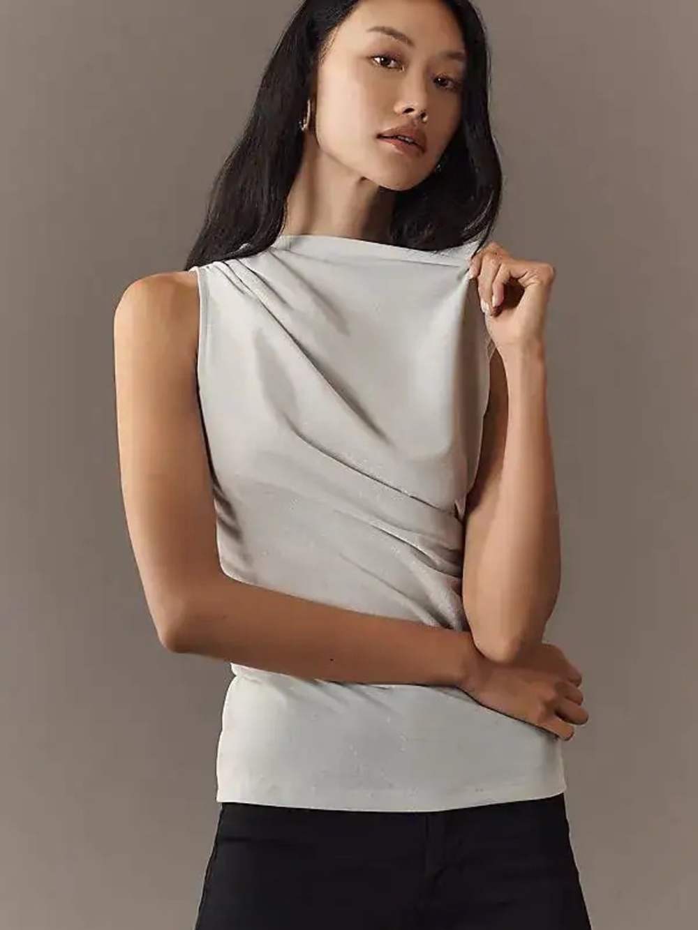 Anthropologie Draped Sleeveless Tank in Light Gray